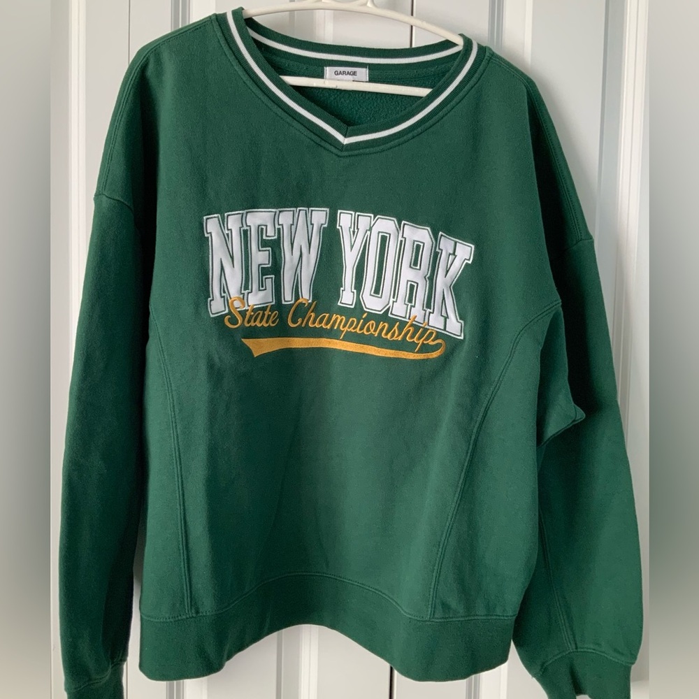 Garage Green and White Crewneck Sweatshirt